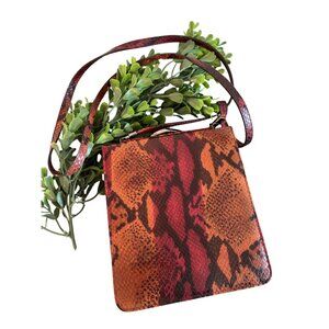 Vintage Lamarthe Italy Snake Print Leather Shoulder Bag Wine Metal Clasp Closure